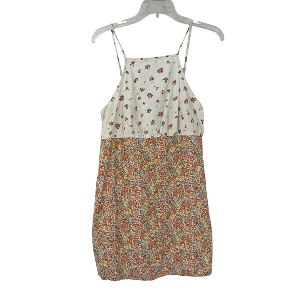 American Eagle Linen Blend Micro Floral Sundress Sz Medium Cream Cottage Halter - Picture 1 of 14